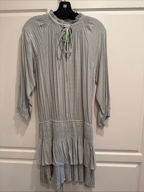 Umgee Light Gray Smocked Tie-Neck Tunic